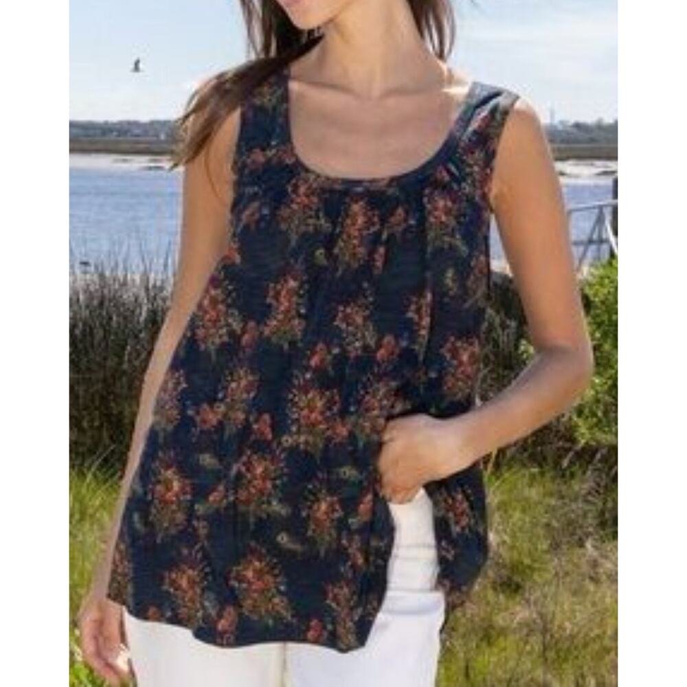 Natural Life Low Back Navy Floral Tank Top XS
